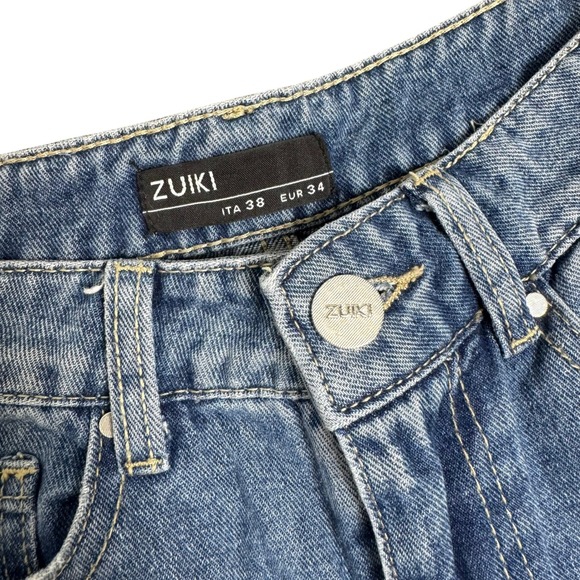 Zuiki Womens High Waisted Wide Leg Blue Jeans Paint Splatter - Picture 6 of 6